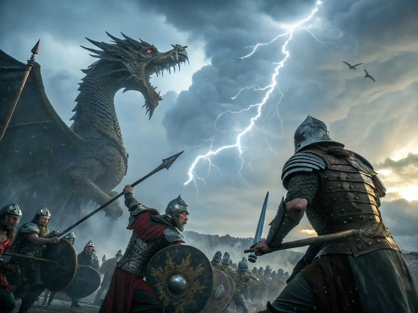 A dynamic scene of a medieval battle reenactment, complete with knights in armor and period-accurate weaponry, capturing the excitement and realism of the event.