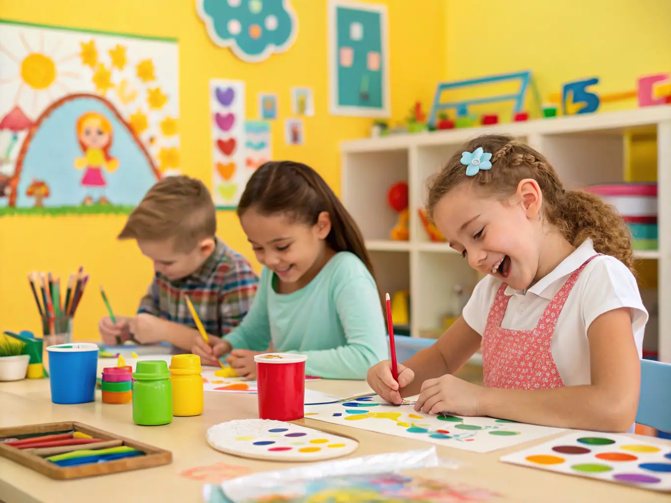 An image of children participating in a hands-on medieval crafts workshop, learning about traditional skills and creating their own historical artifacts.
